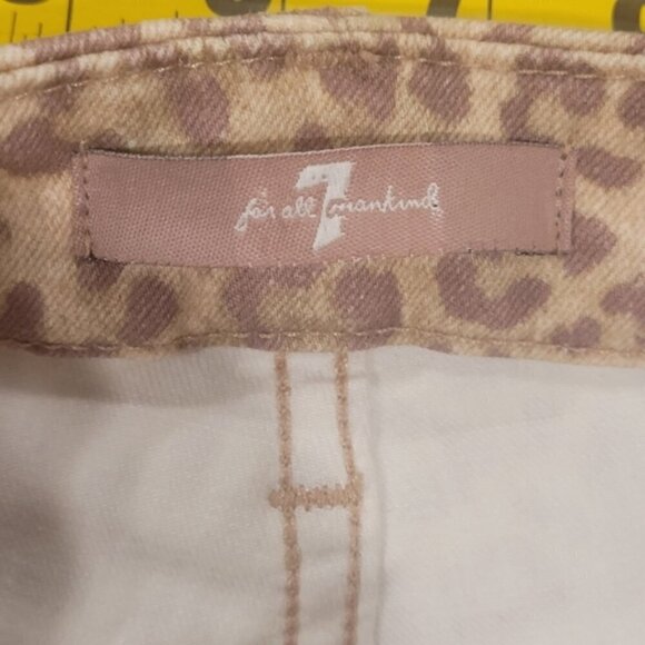 7 For All Mankind SZ 27 Pink Coated Leopard Print High Waist Skinny Ankle Jeans - Picture 10 of 11